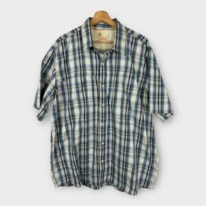 Carhartt Mens size XL 101549 Force Mandan Plaid Short Sleeve Button Shirt Blue